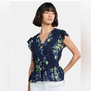 NWT Time and Tru Navy Peplum Flutter Sleeve Top Sz L